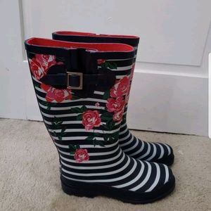 Austin Trading Co Womens Floral Stripe Rain Boots